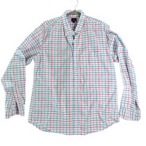 J.Crew Flex Oxford Shirt Mens XL Blue Pink Green Tattersall Check Button Down